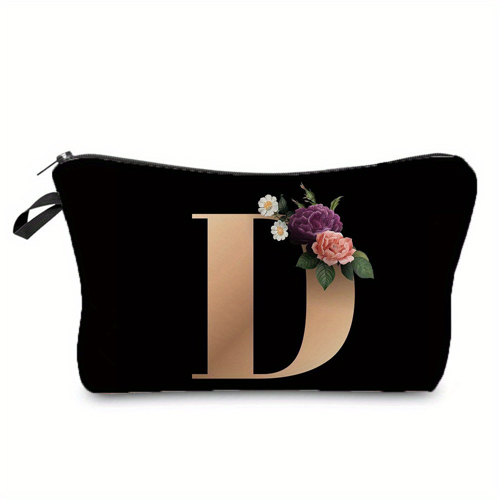 Flower & Letter Print Cosmetic Bag, Zipper Portable Makeup Pouch, Lightweight Coin Purse toiletry bag cajas organizadoras: SKY BLUE