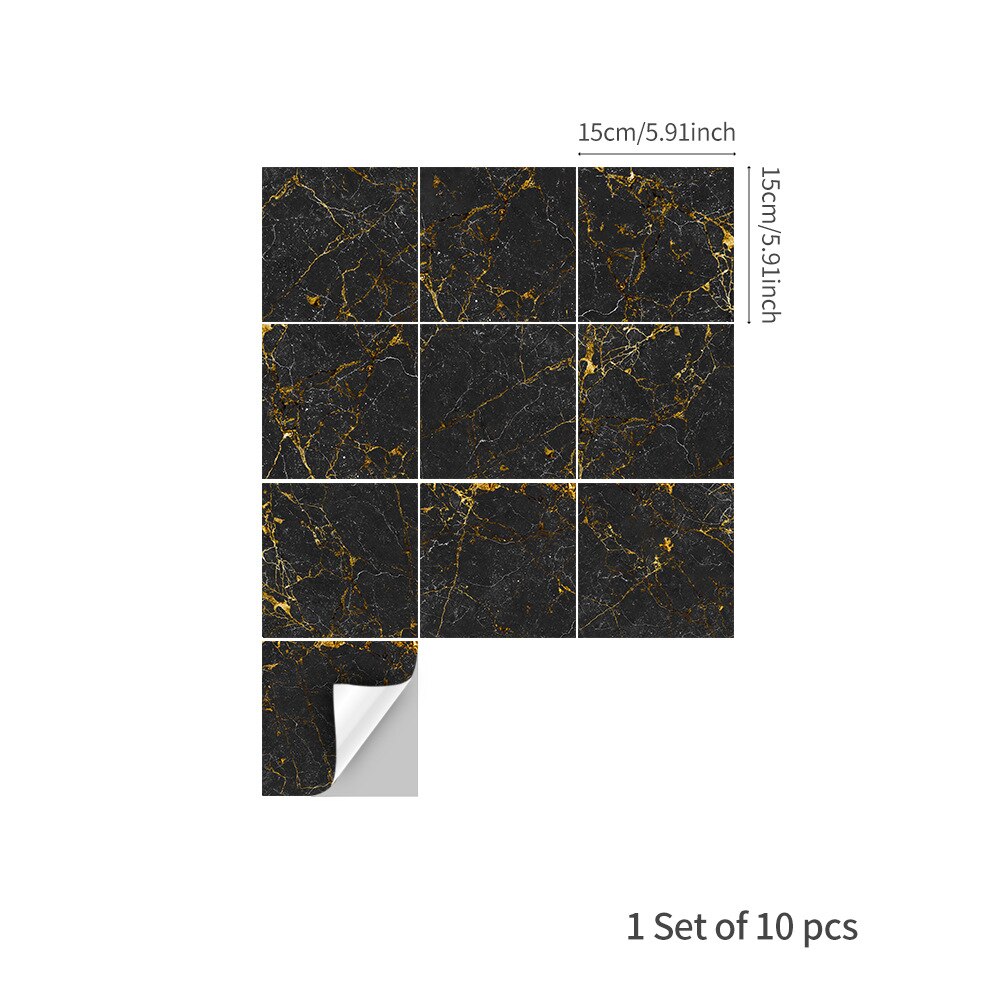 15/20cm Marble Tile Sticker PVC DIY Self-adhesive Wall Sticker for Bathroom Kitchen Camper Home Decor: Black 15x15cm