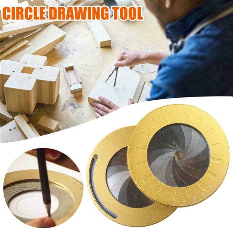 Retractable Plotting Compass Woodworking Circle Drawing Ruler Metal Round Circle Template Gauge Drawing Tool