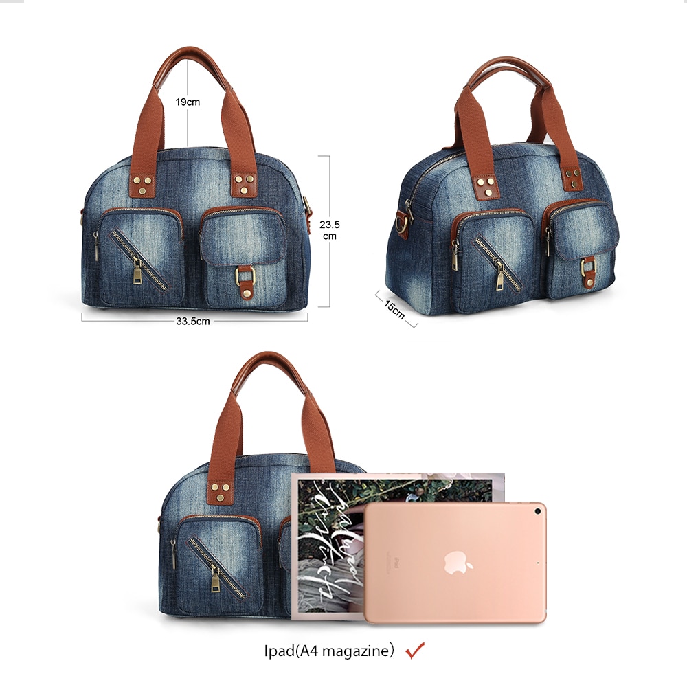 neue Stilvolle Frauen Totes Geräumig und Langlebig Damen Handtaschen Jeans Schulter Taschen Frauen Casual Tote Tasche Denim-waschen blau