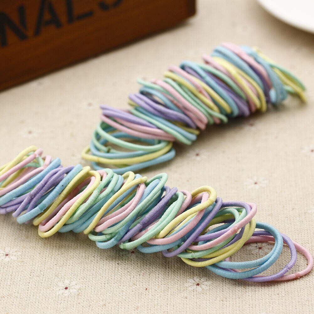 50/100Pcs Colorful Nylon Rubber Bands Elastic Hairbands for Girls Kids Scrunchie Elastic Ponytail Holder Hair Ties Accessories: Light color Mix 50pc