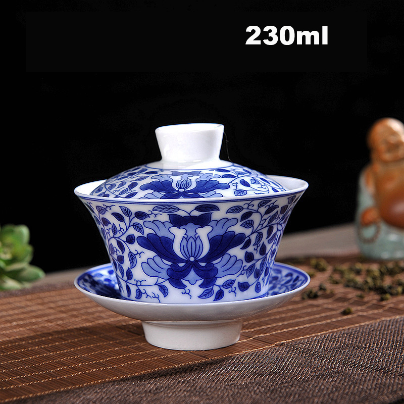 Ensemble de thé chinois Gaiwan bleu et blanc porcelaine Kung Fu ensemble de thé soupière en céramique bol à thé santé tasse à thé et soucoupe Master tasses: B5