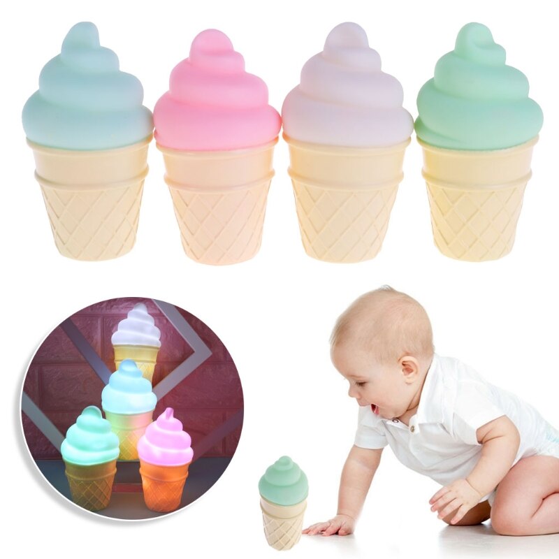 Novelty Ice Cream Cone Shaped Night Light Desk Table Lamp Kids Children Decor