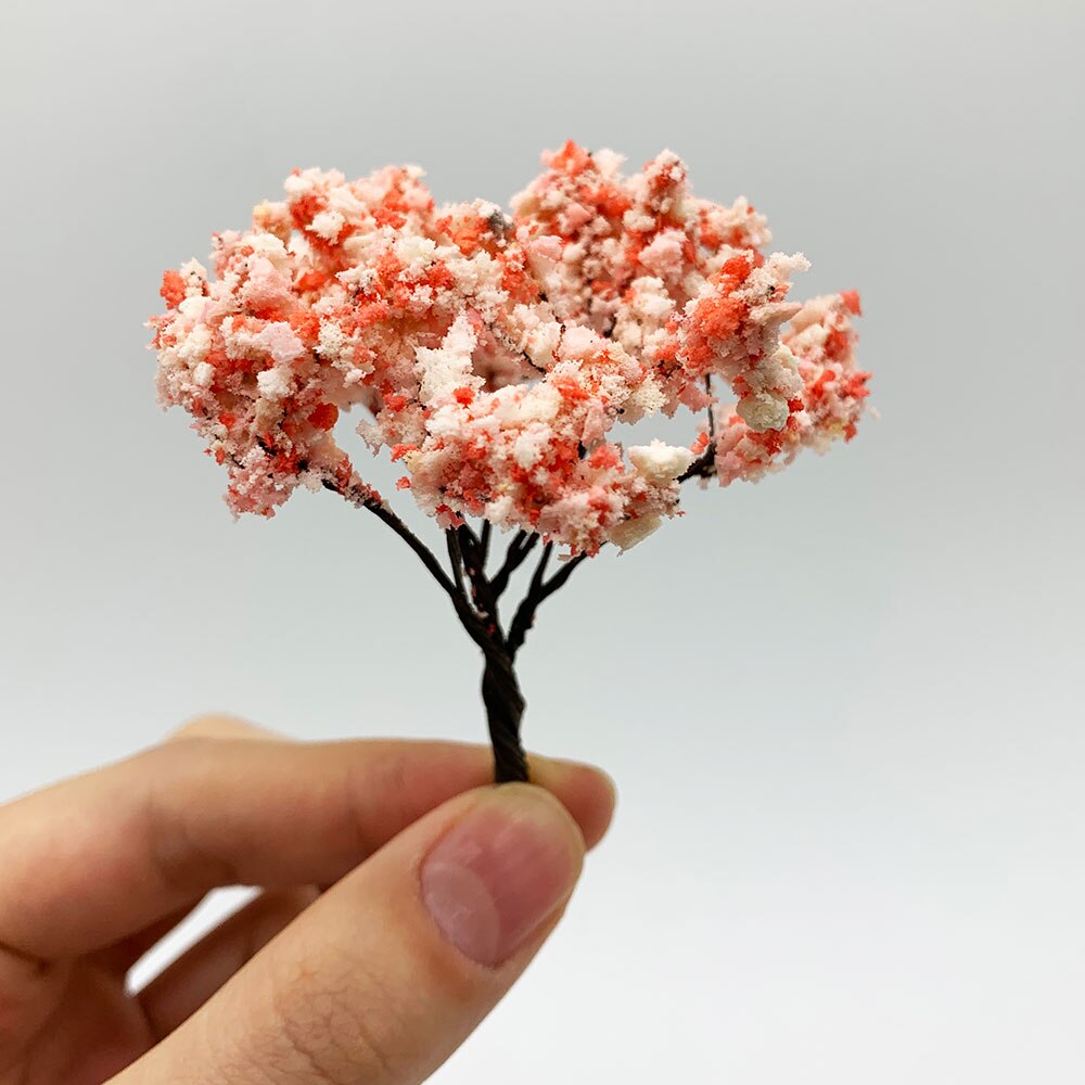 2PCS 65mm Handmade Metal Wire Model Trees 1/87HO Scale Model(Flower)Trees Miniature Landscape Model Train Railway Layout Scenery