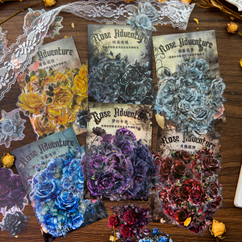 30 Uds. De pegatinas Vintage de flores INS de la aventura de las rosas, etiquetas decorativas para álbum diario, material de álbum de recortes hecho a mano