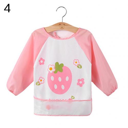 Kinder Baby Kleinkind Wasserdichte Lange Hülse Bib Cartoon Muster Fütterung Smock Schürze: Small Strawberry