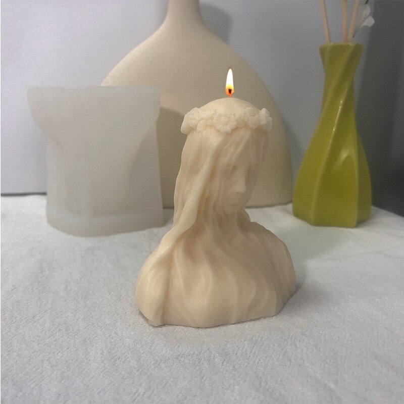 Buste Van Gesluierde Meisje Kaars Siliconen Mal Voor Handgemaakte Desktop Decoratie Gips Epoxyhars Aromatherapie Kaars Siliconen Mal