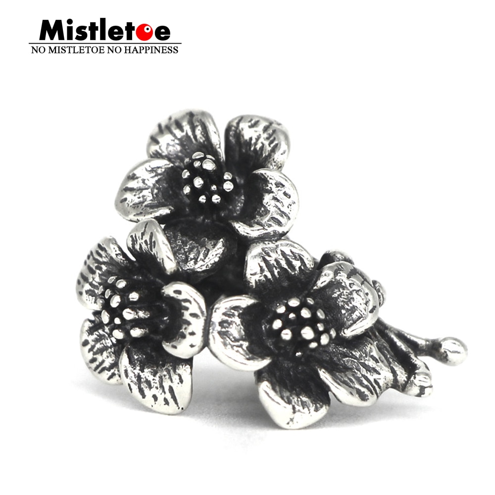 Mistel Echtem 925 Sterling Silber 3 Blumen Charm Bead Fit Europäischen Armband Schmuck