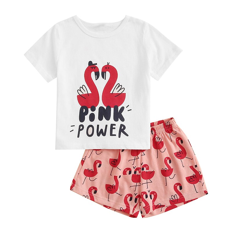 Meisjes Roze Homewear Pak Katoenen T-shirt Tops + Bloemen Gedrukt Shorts Pyjama Sets 2-9 Jaar: 4T