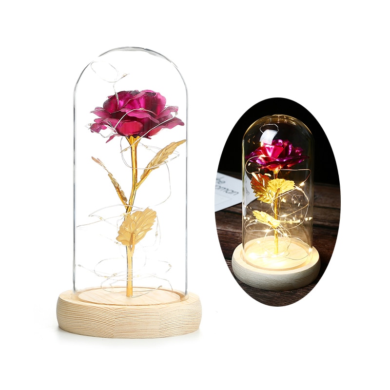 Skønhed og udyr rose i kolbe led rose blomst lys sort base glas kuppel bedst til mors dag fødselsdag valentinsdag: Stil 03