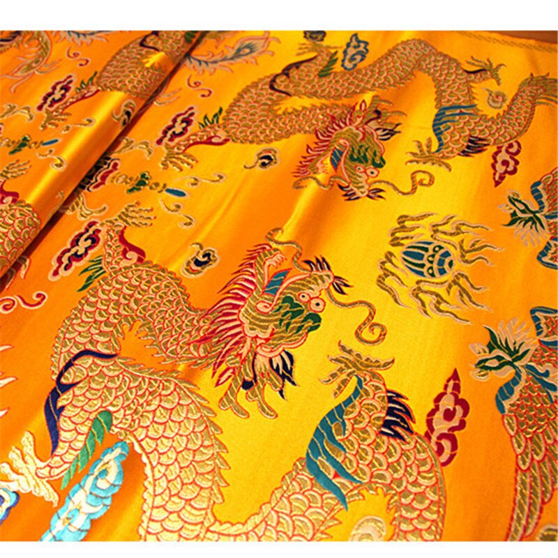 CF1136 Rood/Gouden/Blauw Draak Jacquard Zijde Brokaat Stof Chinese Cheongsam Kleding Jurk Jas Stof Diy Naaien Zijde stoffen