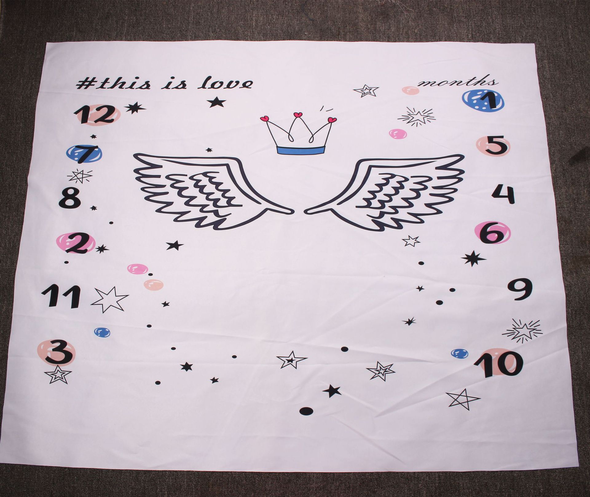 0-12 Month Cartoon Pattern Infant Baby Milestone Photo Props Background Blankets Play Mats Backdrop fotografia bebê blacket: wing