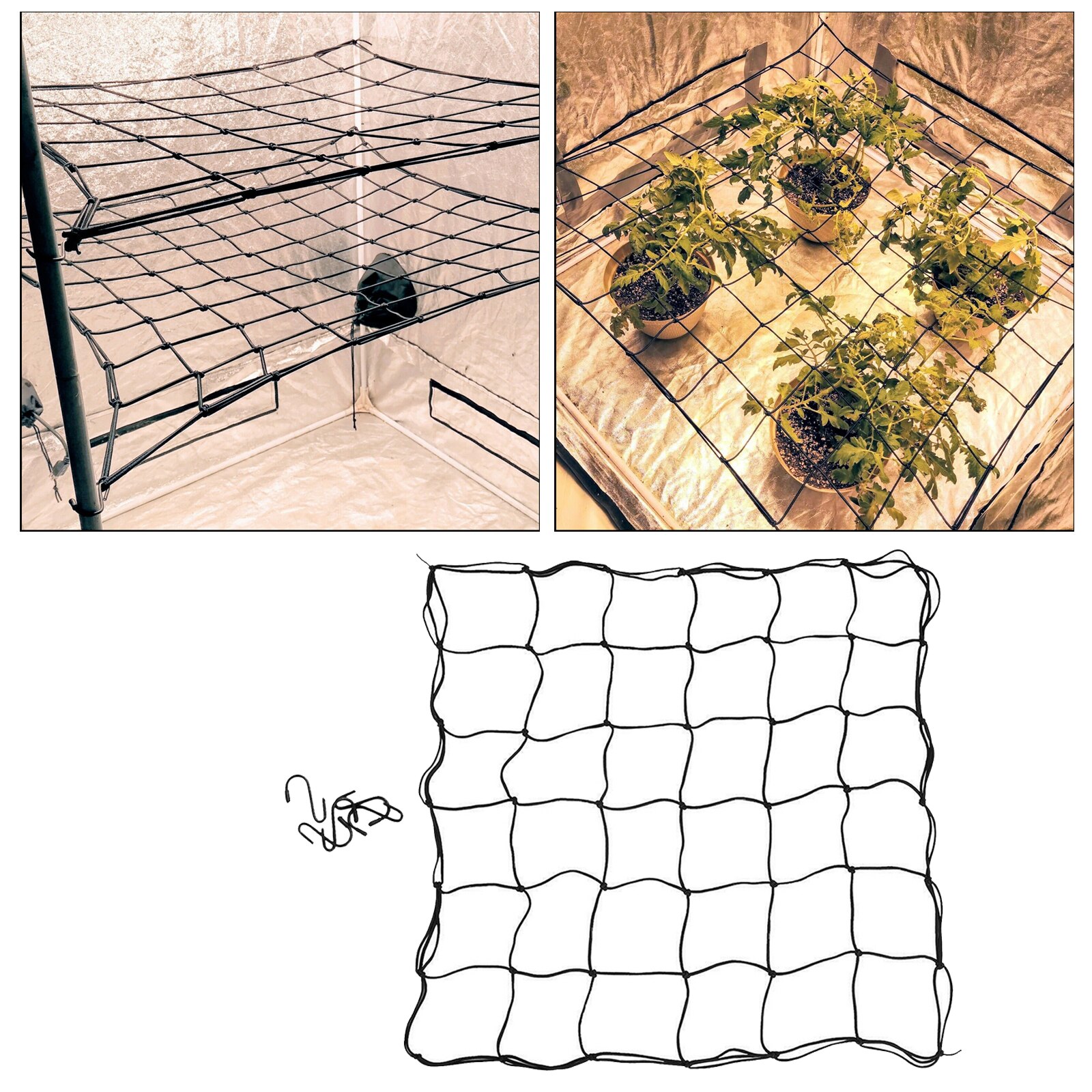 Grow Net Trellis Netting Grow Tent Net w/Hooks for Grow Tents Fruits Flowers Hydroponics Indoor Plant