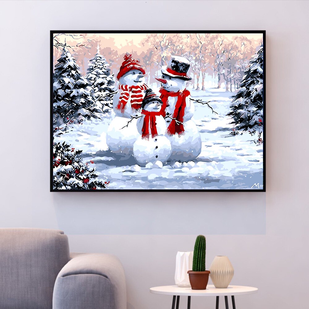 HUACAN Oil Painting Snowman Kits Drawing Canvas HandPainted DIY Pictures By Numbers Christmas Art Home Decoration