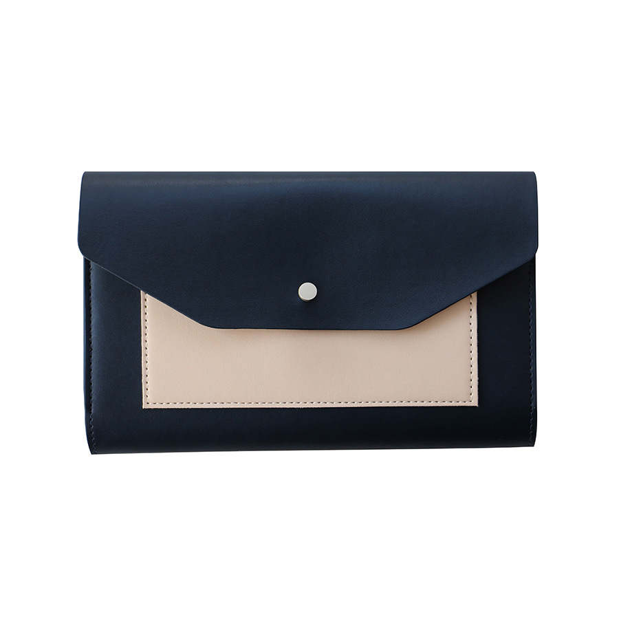 Business notebook cover A6 PU notebook weekly planning time management schedule notebook leather bill paper storage bag: Navy