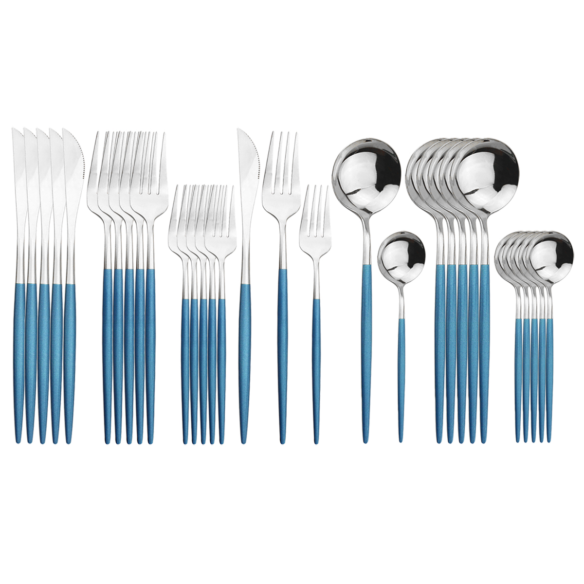 30Pcs Roze Goud Bestek Set 304 Rvs Servies Set Mes Dessert Vork Lepel Bestek Set Keuken Party Servies set: Blue Silver