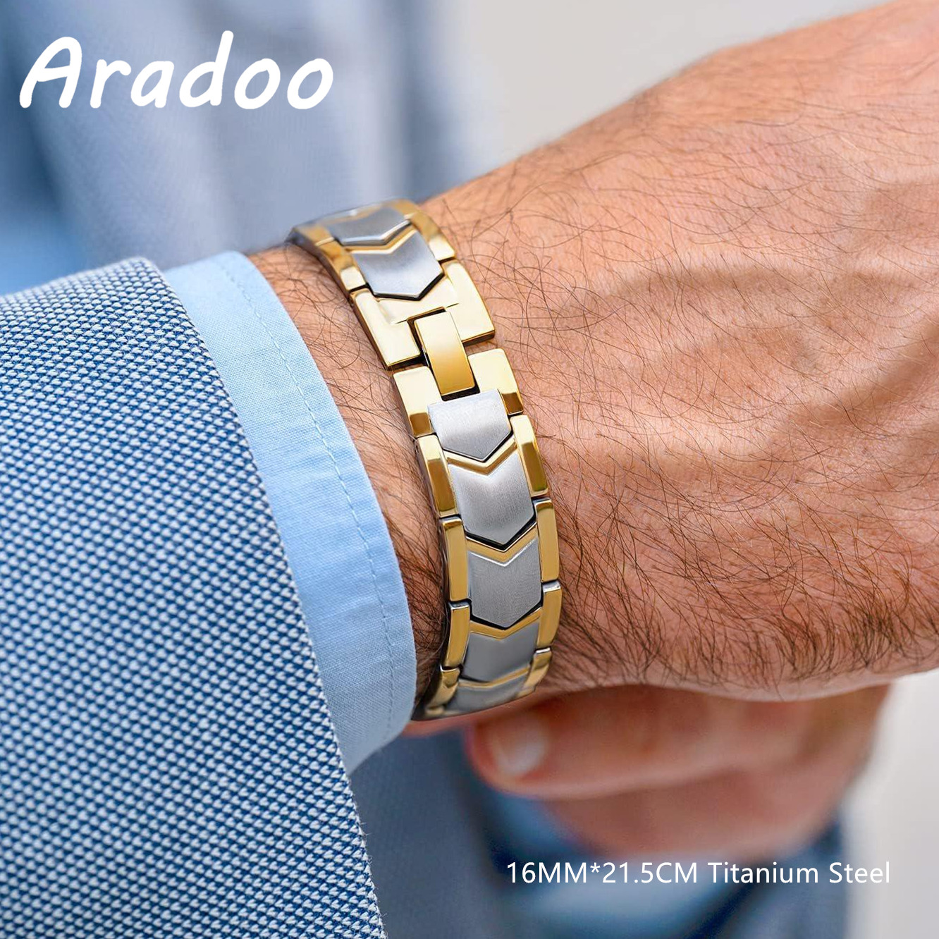 ARADOO Pulsera magnética de acero de titanio para hombres Pulsera de minerales de acero inoxidable de joyería