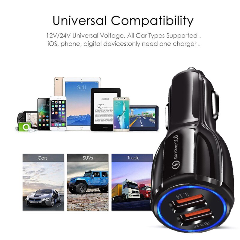 Hyvä 2 porttinen usb autolaturi 5v 3.1a pikalataus 3.0 puhelimen usb autolaturi adapteri samsung xiaomi iphone autopuhelimen lataukseen