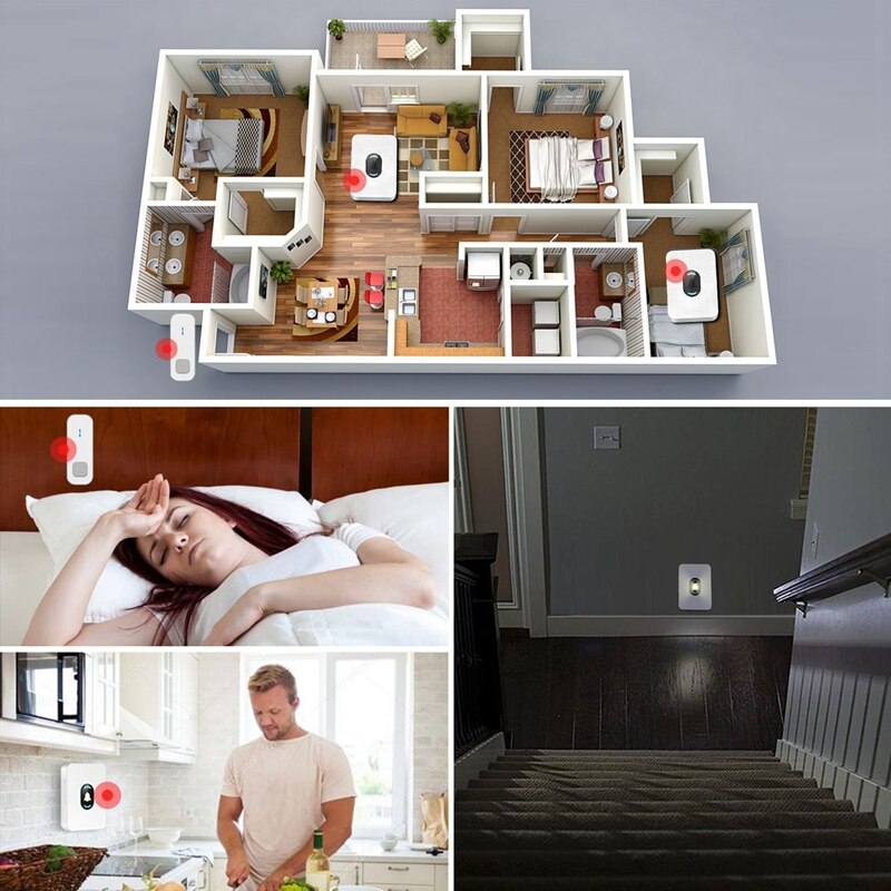 Draadloze Deurbel Waterdicht Deurbel Chime Kit Met 1 Drukknop 2 Ontvanger Led Nachtlampje Voor Thuis Office Us plug