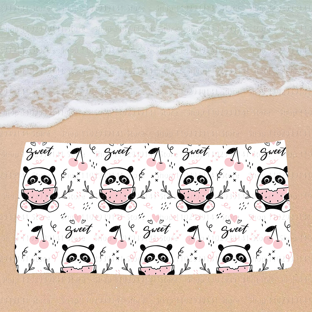 Panda syö vesimelonia söpö kuvio rantapyyhe nopeasti kuivuva pyyhe matkapyyhe urheilupyyhe rantapyyhe hiekkaa kestävä pehmeä kevyt pyyhe