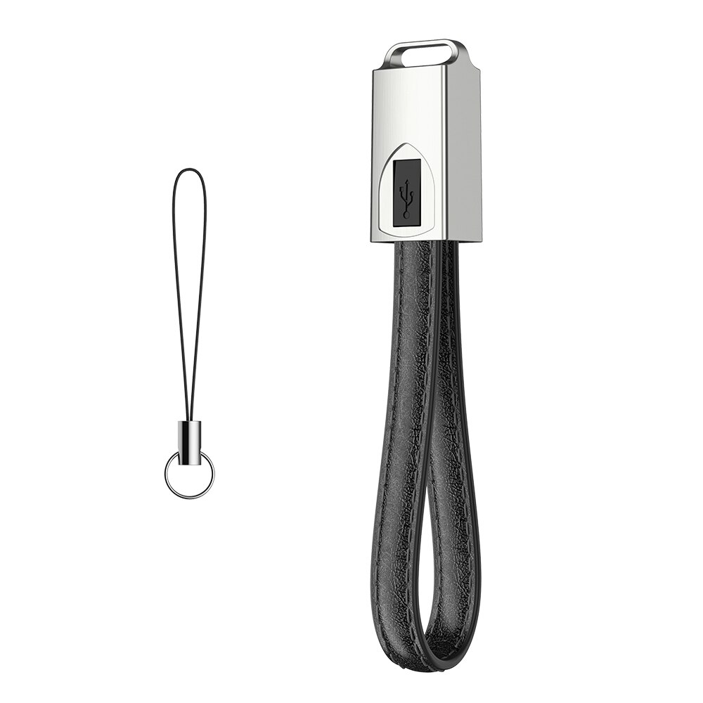 Raxfly Lederen Sleutelhanger Ring Usb Kabel Voor Saumsung Iphone 11 Pro Max Xr 20Cm Micro Usb Kabel Usb 1.8A opladen Data Draad: Black / Micro USB Cable