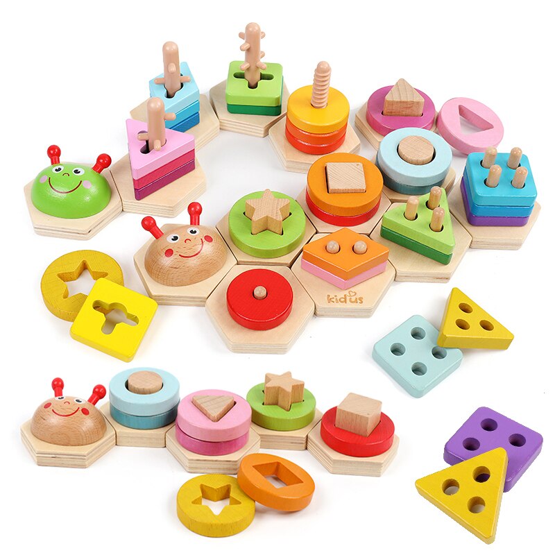 Bunte Geometrische Formen Passende Spielzeug Kinder Früh Lernen Übung Hände-auf Fähigkeit Montessori Pädagogisches Holz Spielzeug ZXH