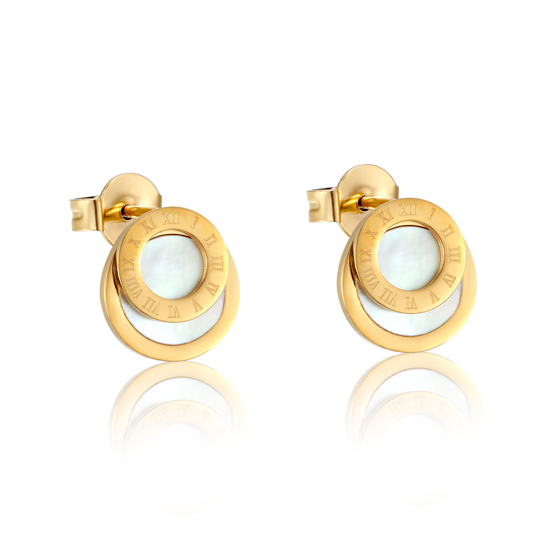 Brincos de algarismos romanos esmaltados pretos de alta qualidade para mulheres/homens meninas joias piercing titânio aço cor dourada brinco