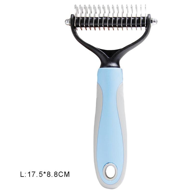 Cortador de nudos para pelo de mascota, peines de rastrillo para quitar el pelo, cepillo cepillado y caída de pelo para perros y gatos, cepillos de corte, suministros para Mascotas y Cachorros: Azul / 17.5x8.8cm