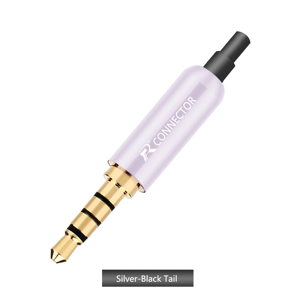 10pcs/lot Aluminum Tube 3.5mm 4 Poles Stereo Connector with Tails Gold Plated Male Plug Audio Jack 3.5mm R Connector: Silver-Black Tail