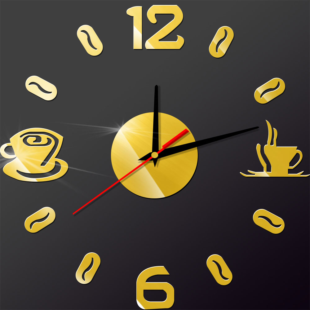 DIY digital number coffee cup acrylic clock self-adhesive mirror sticker wall clock quartz non-ticking kitchen home decoration