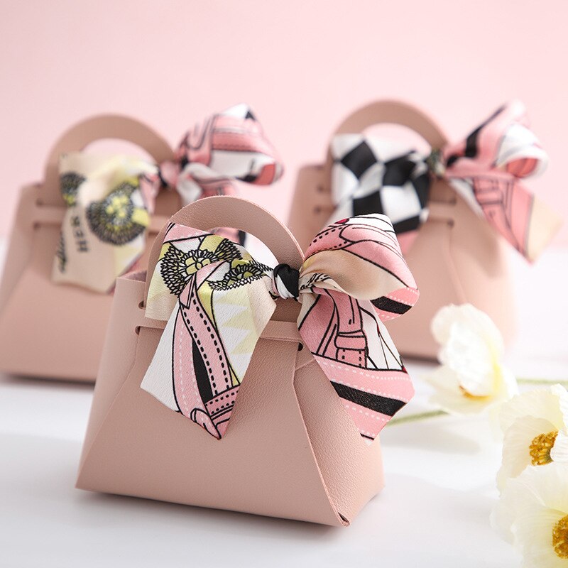 20 Pcs Draagbare Lederen Wedding Candy Box Met Lint Wedding Party Eenvoudig Te Monteren Kleine Bag: Pink-1