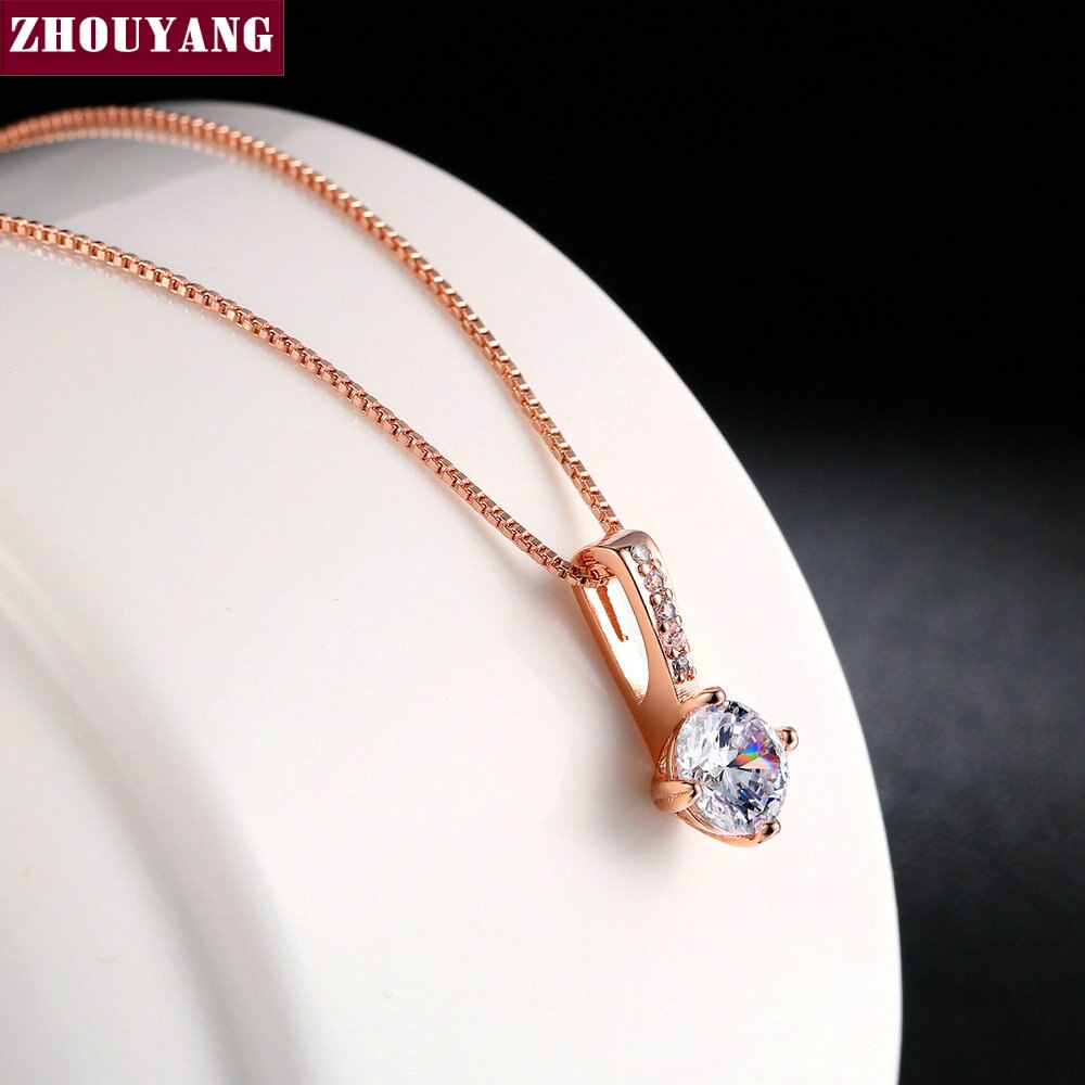 Top Klassieke Eenvoud Zirkoon Rose Goud Kleur Hanger Neclace N426 N427
