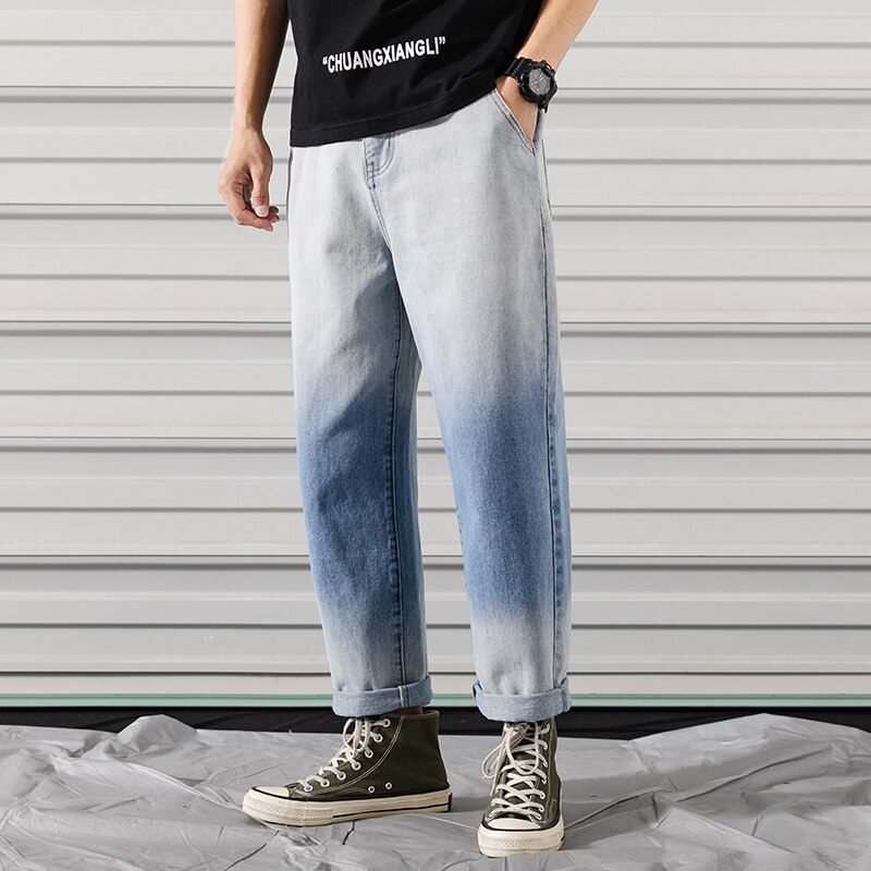 Pantalones vaqueros de talla grande estilo japonés para hombre, pantalones punk estilo callejero azul, pantalones vaqueros de hip hop, monos auténticos de para hombres