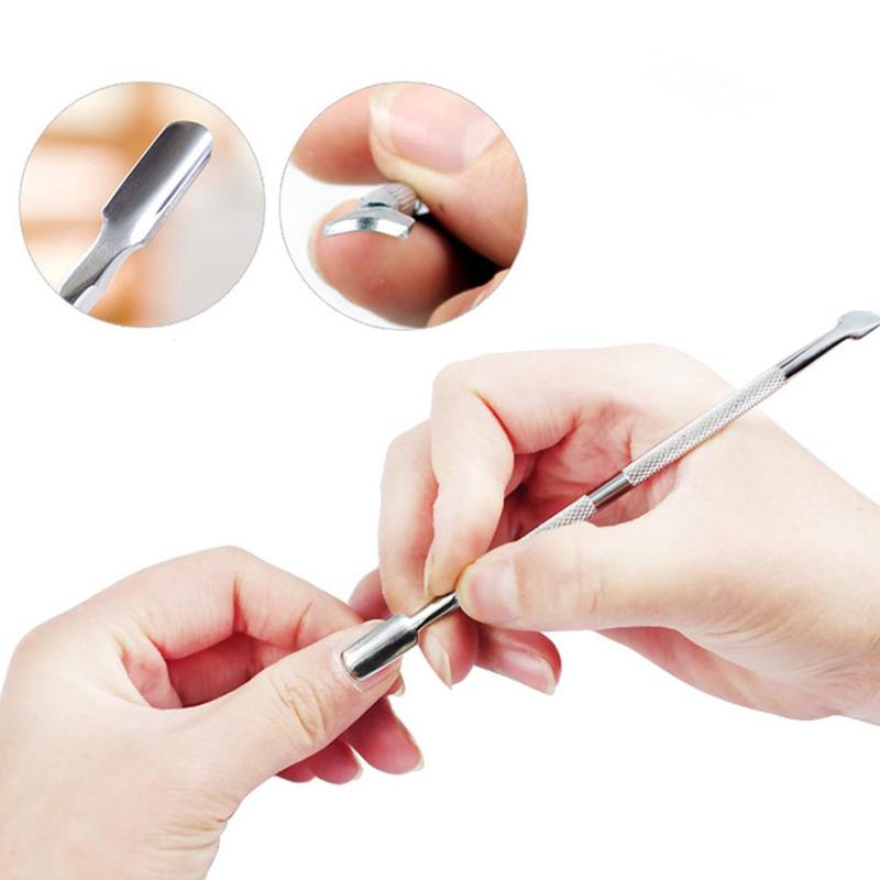 1pcs Stainless Steel Double Head Nail Art Manicure Stainless Steel Spoon Shape Pusher Dead Skin Clip Remover Manicure Tool