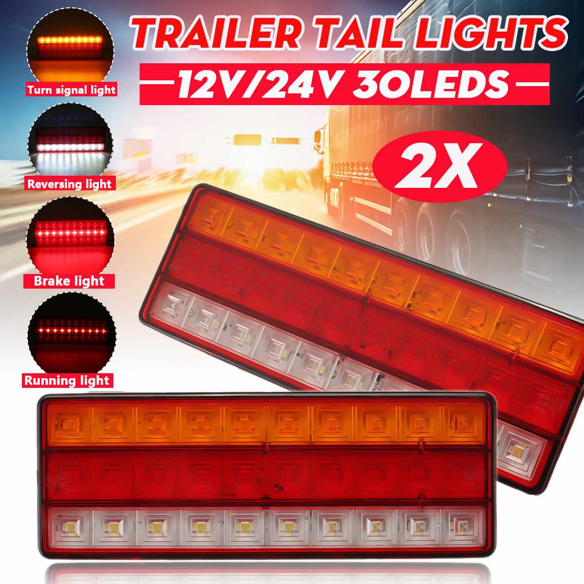 Web Truck 2 x 6 LED Nummerplaatlicht 12V 24V E-goedgekeurd Rood Auto Vrachtwagen KFZ Achterlichten