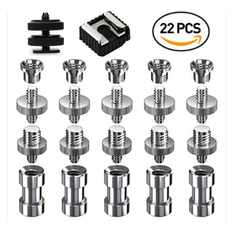 Camera Screw 1/4 Inch and 3/8 Inch Converter Threaded Screws Adapter Mount Camera Flash Shoe Mount to 1/4 Set for Camera: black