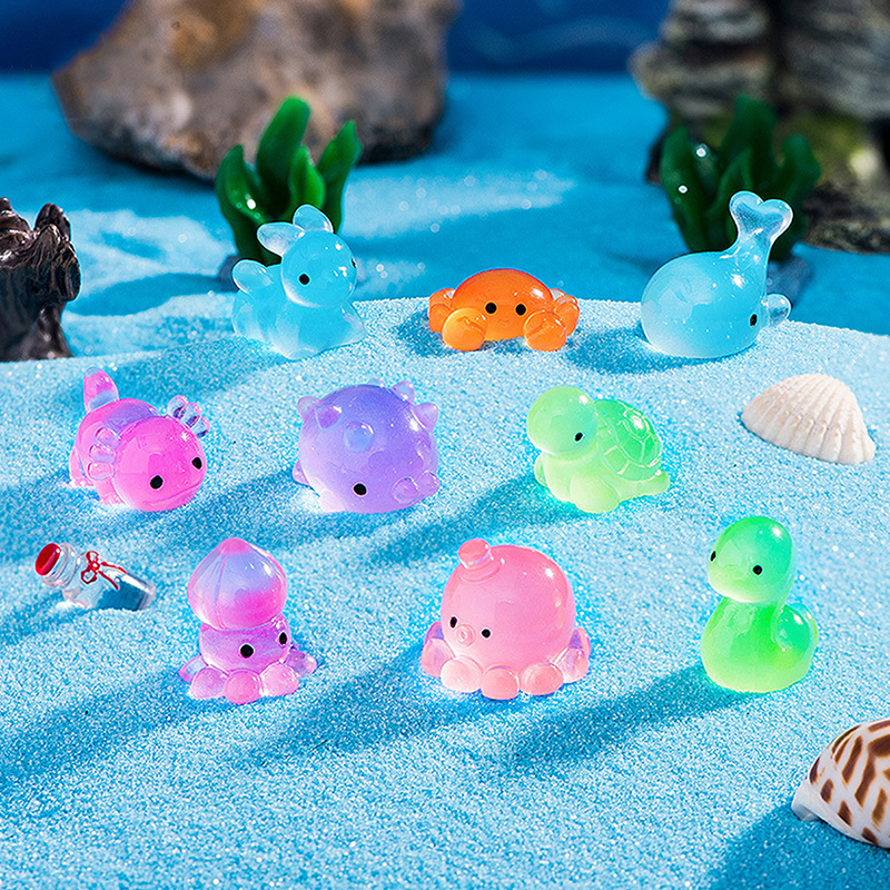 Lysende havdyr ornament mini glød dyr vedhæng mikro akvarium krabbe delfin blæksprutte dekoration landskab