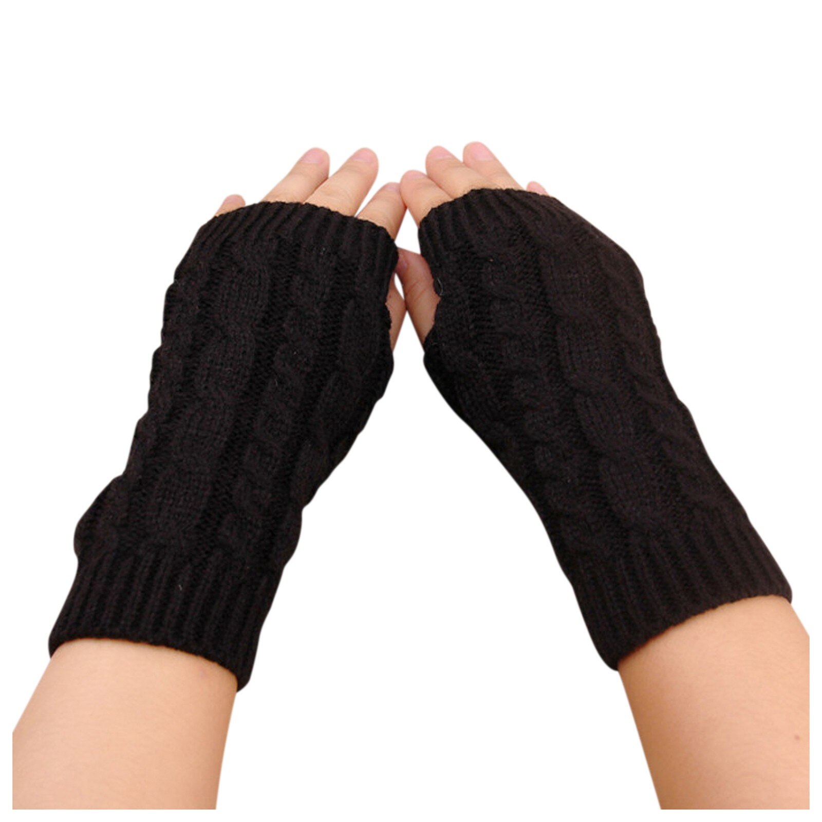 Women Winter Knitted Fingerless Wool Mitten Warm Solid Stretch Half Mitten Lady Knitting Short Cashmere Mittens For Mobile Phone: Black