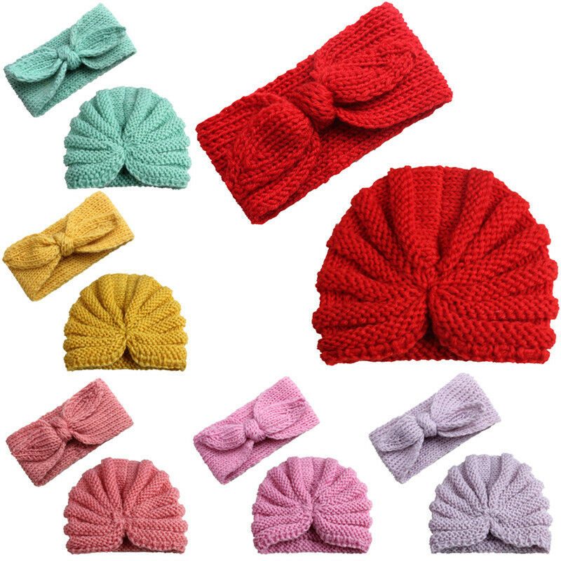 Baby Jongen Meisje Winter Warm Gebreide Boog knoop Hoofdband Leuke Beanie Tulband Hoed Kids Peuter Cap 0-5T rood Zwart Roze