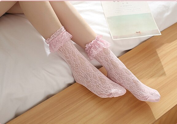 Lolita piger blonder sokker kvinder hvid blonder korte sok damer ankelbukser sokker med flæse