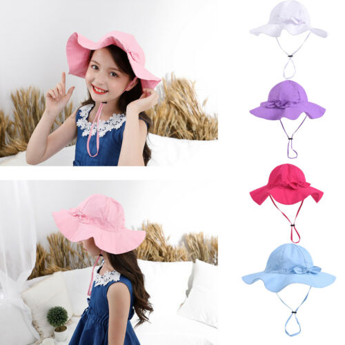 Toddler Kids Baby Girl Sun Hat Brim Summer Bucket Beach Headwear Cap 5 Colors AU