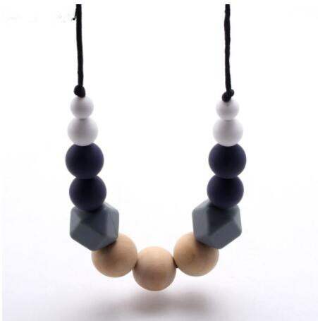 chewable silicone+original wood beads necklace baby teething teether holder toy diy teething necklace for mom no BPA: m