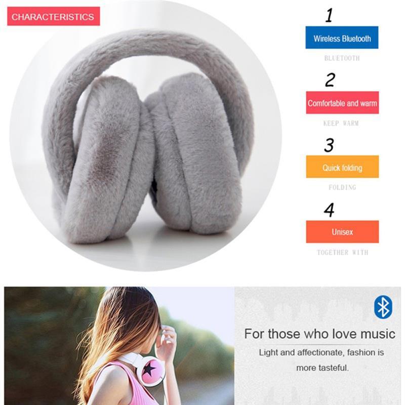 Wireless Bluetooth Headset Ear-hook Warm Fluffy Earmuffs Winter Heavy Bass Warm Wireless Headset Furry Earphones Video