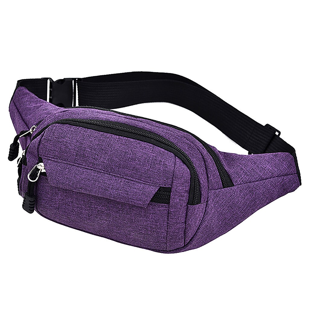 30# Men's And Women's Simple Shoulder Bag Solid Color Casual Canvas Messenger Bag Zipper Oxford Sports Fitness Waist Bag: Purple