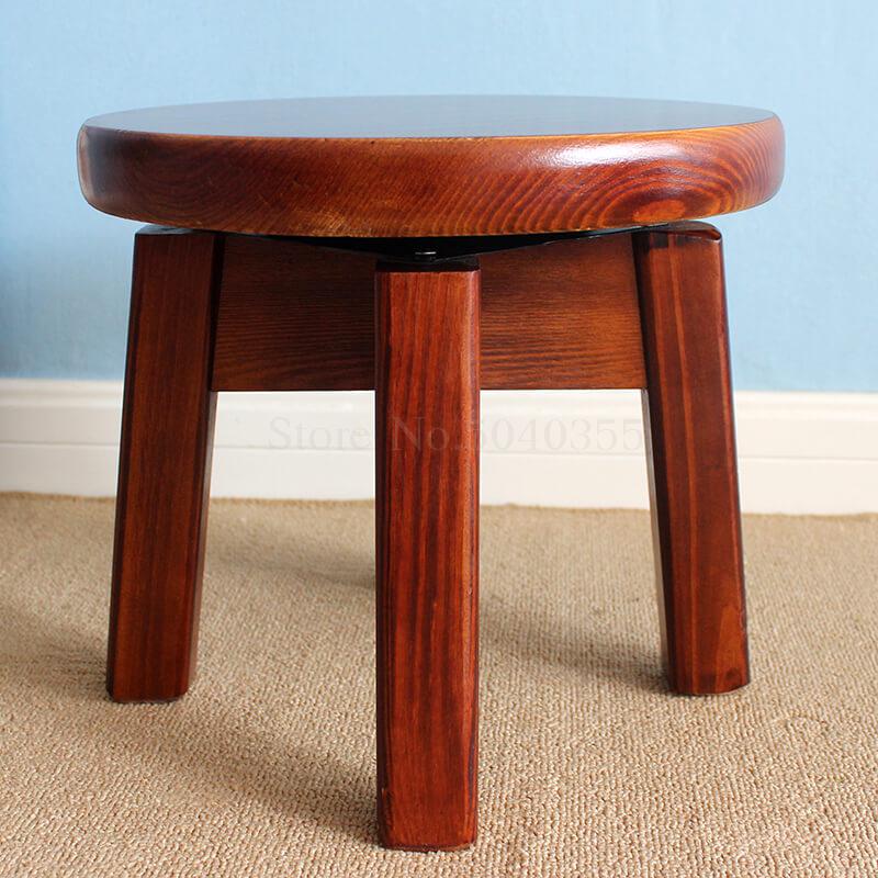 Taburete pequeño de madera maciza de uso doméstico, taburete pequeño de madera carbonizado giratorio, taburete de madera simple y para niños y adultos, taburete pequeño