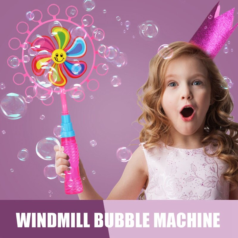 2 In 1 Windmill Bubble Machine For Children Kids Outdoor Portable Bubble Stick Bubble Wand Blower Colorful Bubble Windmill Toys