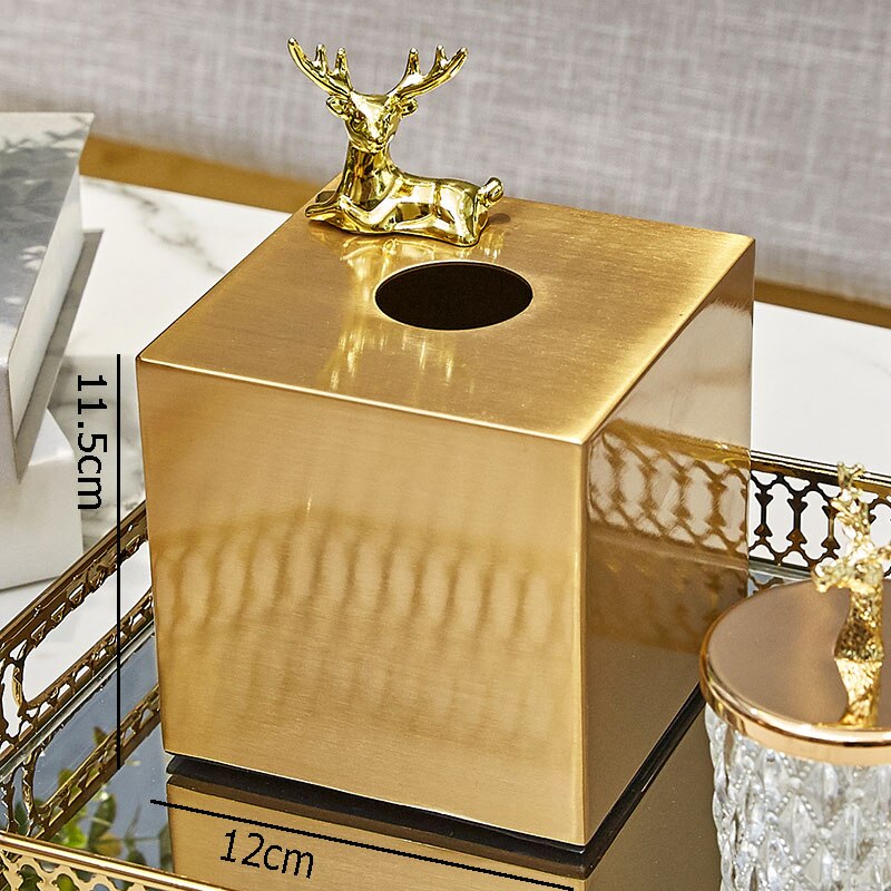 Caja de pañuelos decorativa con de pájaro dorado, cajas de pañuelos con adsorción magnética de animales para mesa de cena, soporte para servilletas, organizador de toallas de papel: C with deer