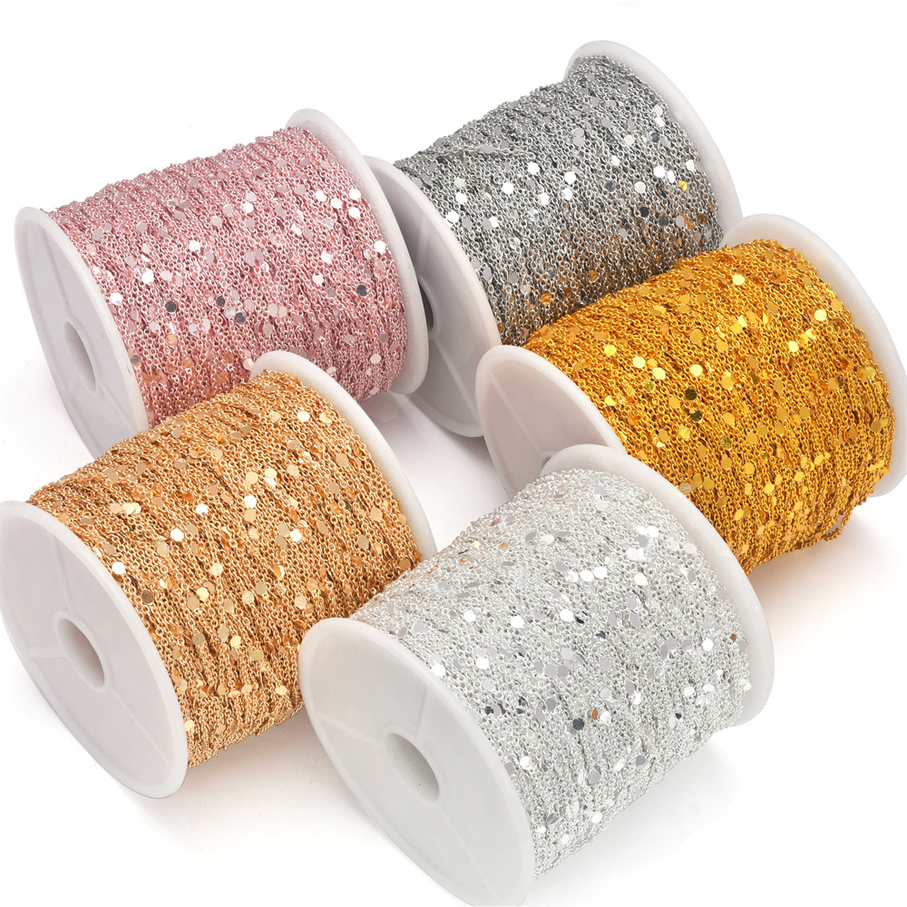 5 m/rouleau 1.5mm paillettes chaîne cuivre câble chaînes or argent collier Bracelet bricolage chaîne bijoux faisant des composants