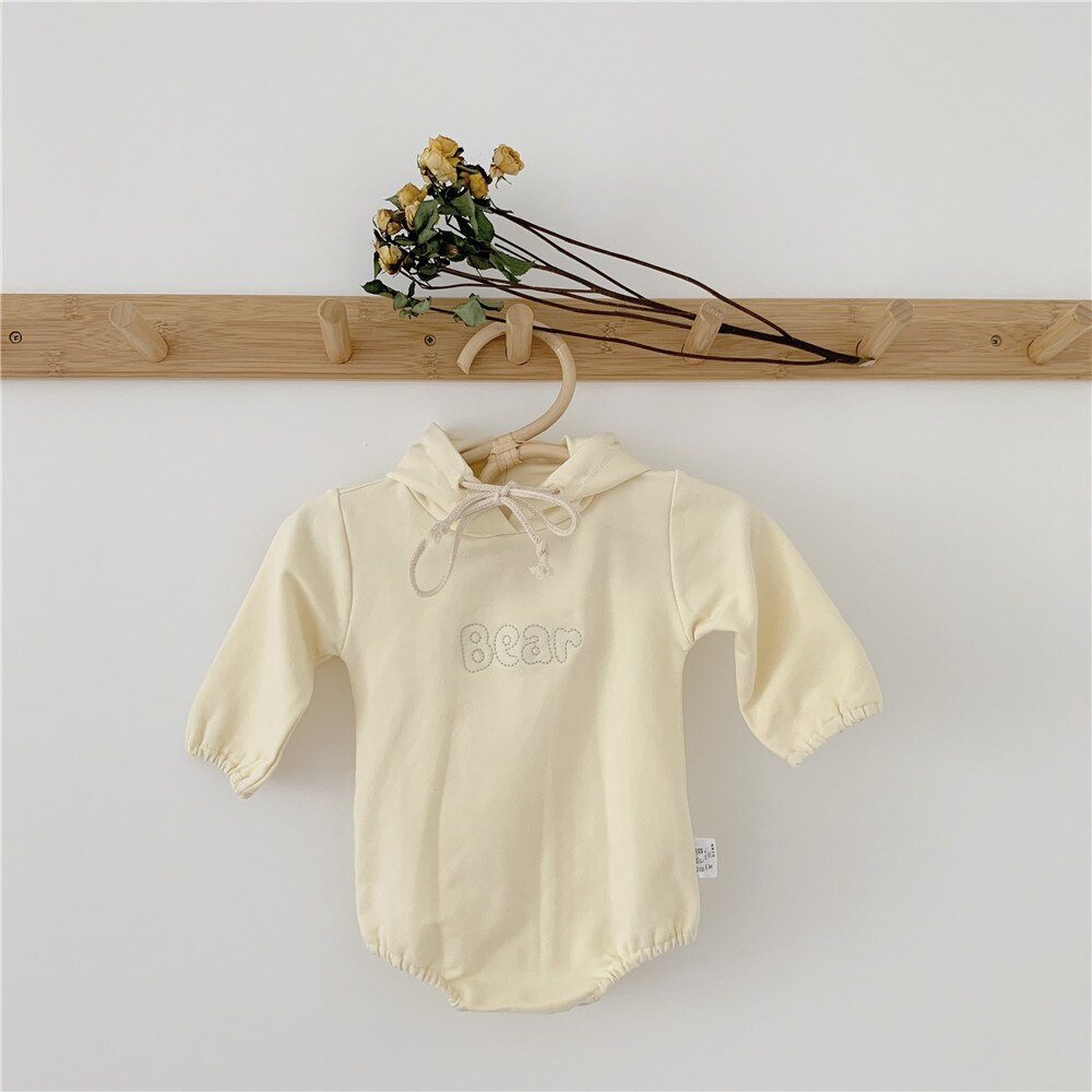 0-2Yrs Hooded Bodysuits Zachte Bebes Meisjes 3D Oor Romper Lange Mouw Speelpakjes Lente Herfst Kleding Outfits: Beige / 24M