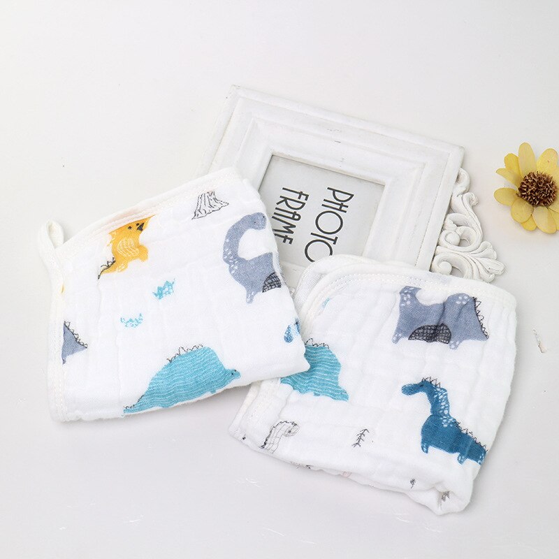 Toalla cuadrada para bebé, 6 capas de gasa, estampado de dibujos animados, Linda temperatura, lavado, arrugas, toallas faciales para Saliva, para bebé, borde, hebilla colgante: Dinosaur 1pc